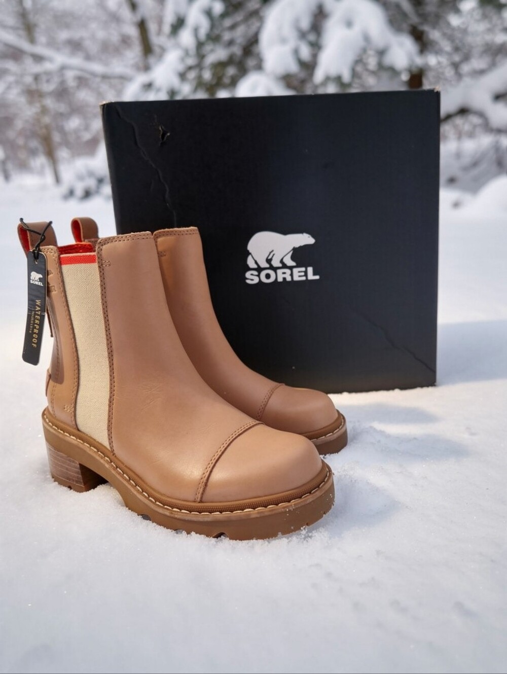 SOREL Joan Now Chelsea Waterproof Boots NEW Women's Size 5 Honest Beige